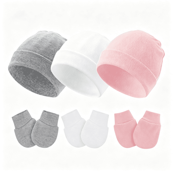 XIBUFE Baby Hats and Mittens Newborn Hats Gloves Infant Beanie Soft Cap Mitten Sets for 0-6 Months Boys Girls Baby Mittens Newborn