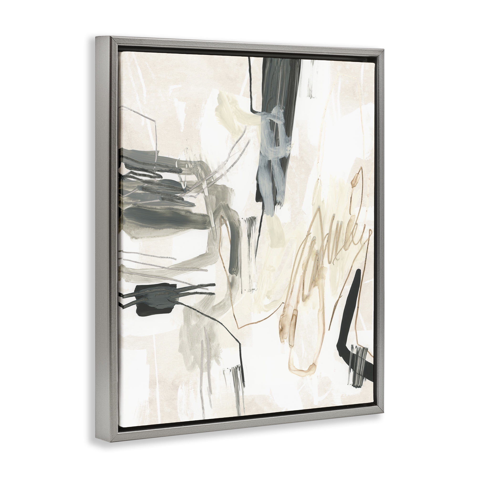 Stupell Industries Expressive Neutral Tones Scribble Abstract Painting Gray Floater Framed Canvas Art Print Wall Art, 17 x 21