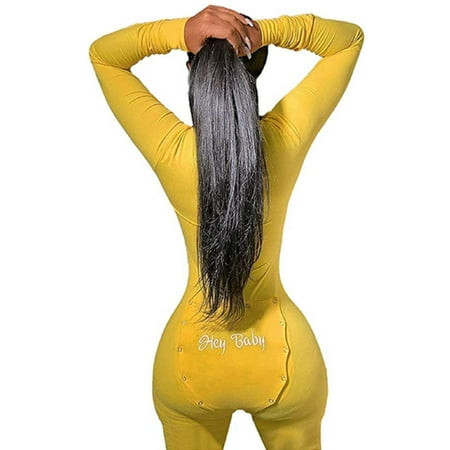 Sunisery Women s V Neck Butt Flap Pajamas Onesie Bodysuit Long Sleeve Jumpsuit