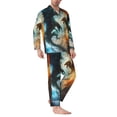 thumbnail image 2 of Salouo Red And Blue Flame Wave Dragon Print Button-Front Long Sleeve Pajama Set for Men, Soft 2Pjs Men's Long Sleeve Sleepwear-Large, 2 of 7