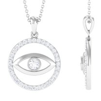 Rosec Jewels Womens Moissanite Evil Eye Pendant, Eternity Pendant Necklace (D-VS1 Grade), 925 Sterling Silver