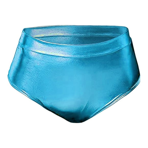 Clearance! Hontri Sexy Short High Waisted Shorts Leather Metallic Solid Color High Gloss Women's Super Shorts Hot Pants Women's Shorts Blue S