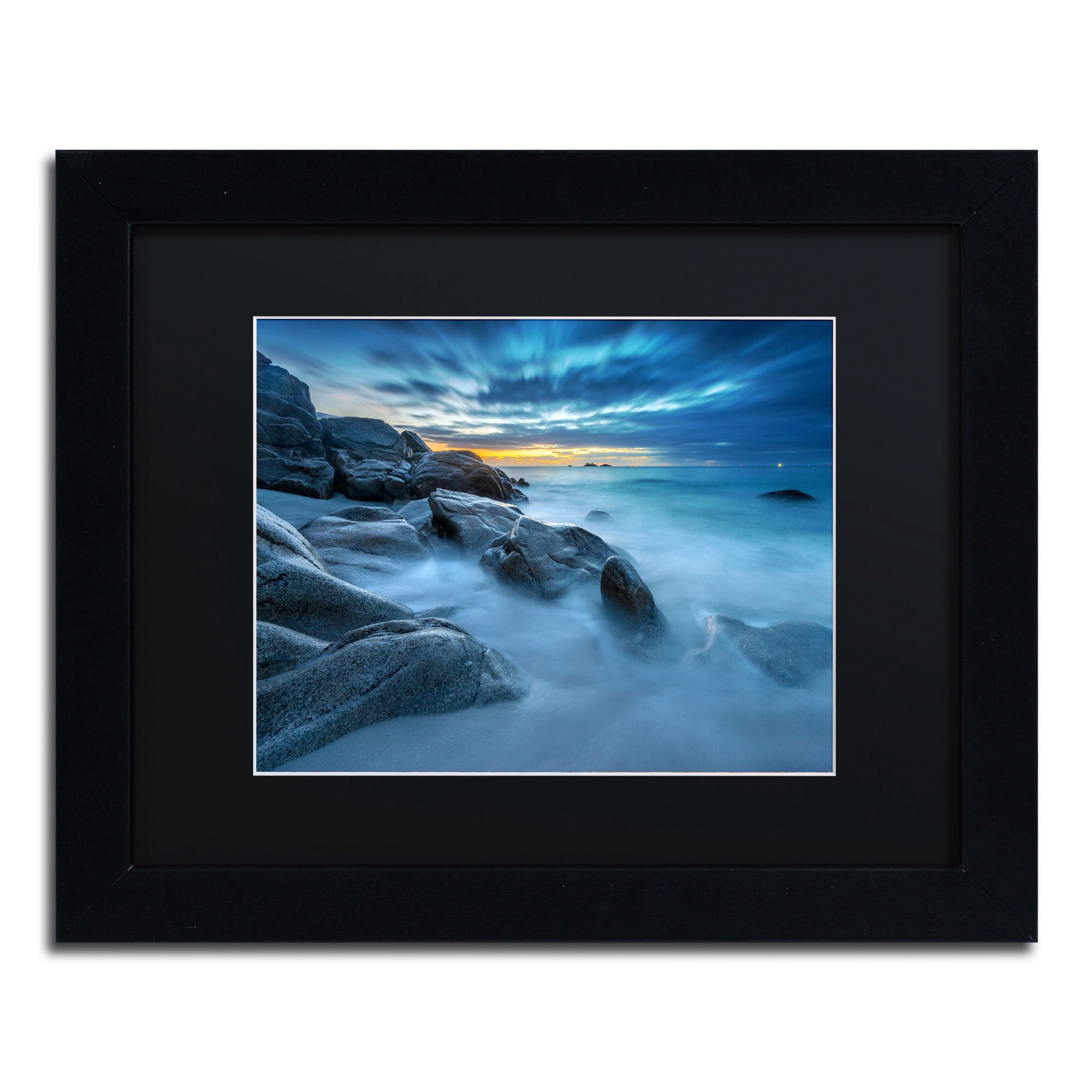 Trademark Fine Art "Blue Hour for a Blue Ocean" Canvas Art by Mathieu Rivrin, Black Matte, Black Frame