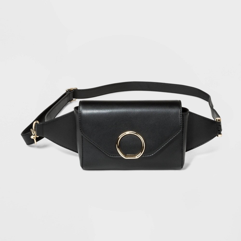 black handbag with compartments
