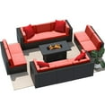 thumbnail image 6 of Homall 11 Pieces Rattan Patio Furniture Conversation Set with 43" Gas Propane 50000 BTU Fire Pit Table Outdoor Sectional Sofa for Backyard,Red, 6 of 11