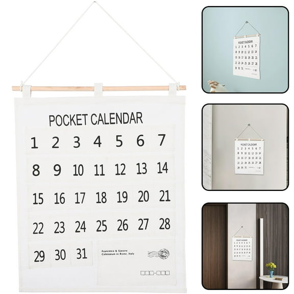 HAMPPLIES Classroom Pocket Chart Monthly Calendar Pocket Beige Cotton 1Pcs Storage Pouch
