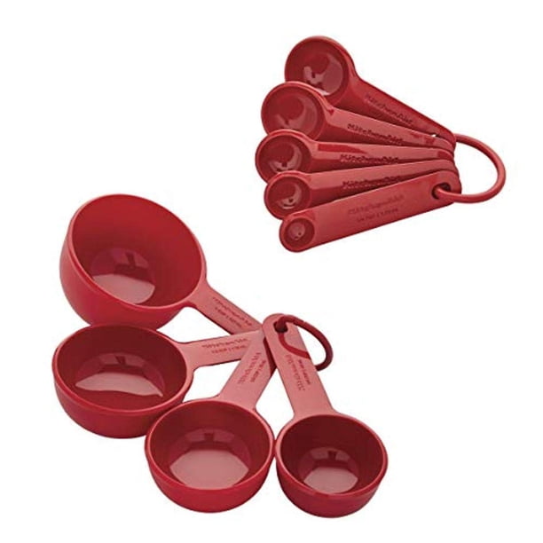 Juego de tazas y cucharas medidoras KitchenAid Universal, rojo, 9 piezas