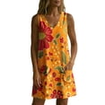 thumbnail image 4 of Womens Short Dresses Plus Size Sleeveless V-Neck Floral Printed Pockets Summer Women's Flowy Beach Vacation Outdoor Casual Loose Dresses, 4 of 8