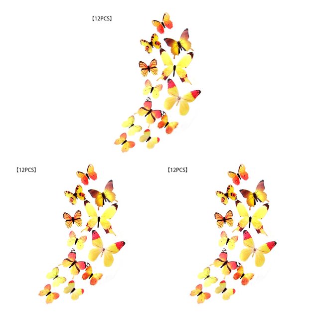 facefd 1/2/3/5 TureClos 12pcs Wall Stickers PVC Simulation Insect Wall Decals Waterproof Wallpapers for Home Decoration Yellow 3PCS