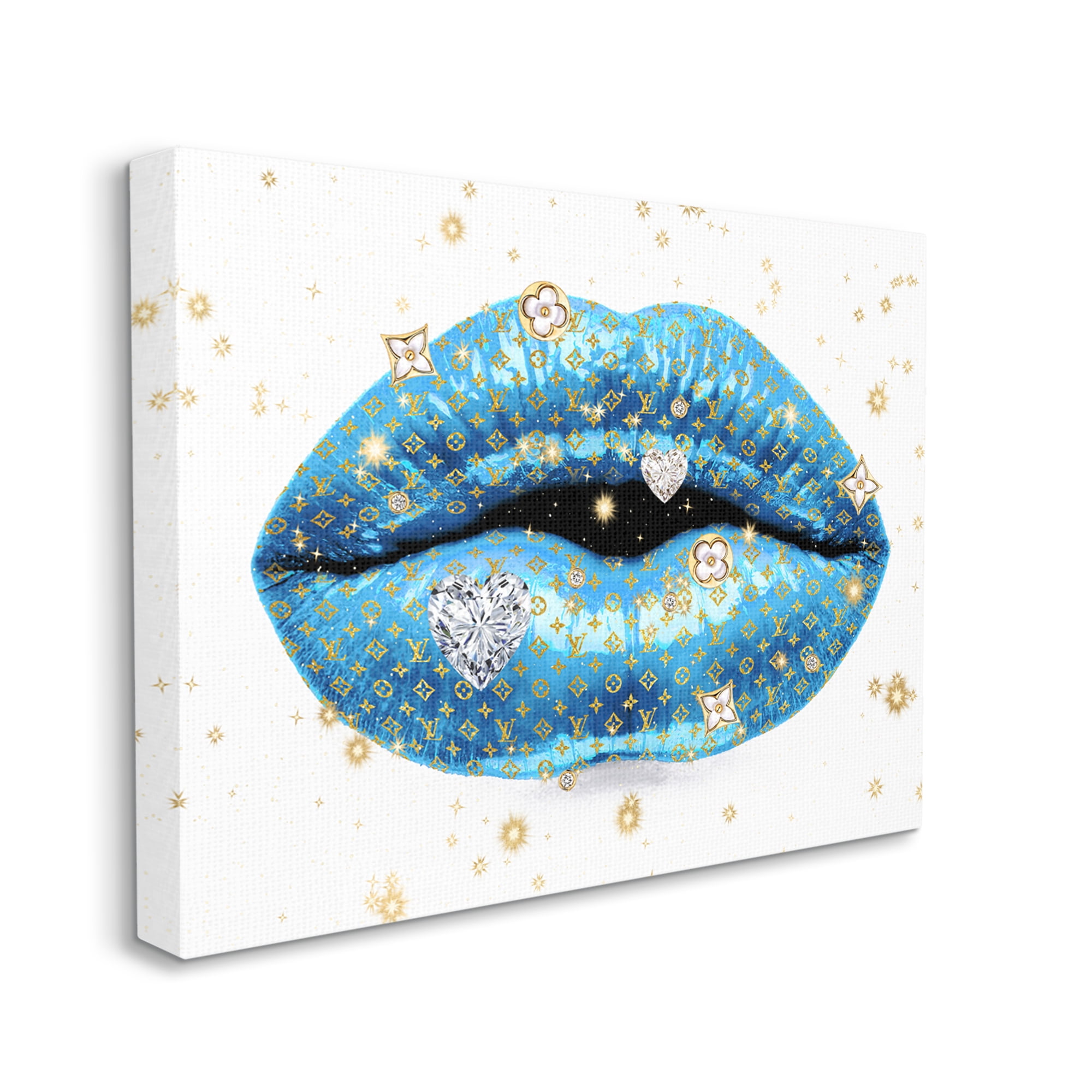 Stupell Industries Diamond Jewelry Glam Detail Bold Blue Lips Canvas Wall Art, 40 x 30, Design by Madeline Blake