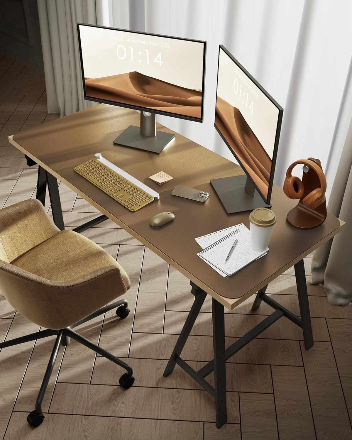 Leather Desk Pad Protector, Office Desk Mat, Large Mouse Pad, Non-Slip PU Leather Desk Blotter, Laptop Desk Pad, Waterproof Desk Writing Pad for Office and Home (Bronze, 47.2" x 23.6")