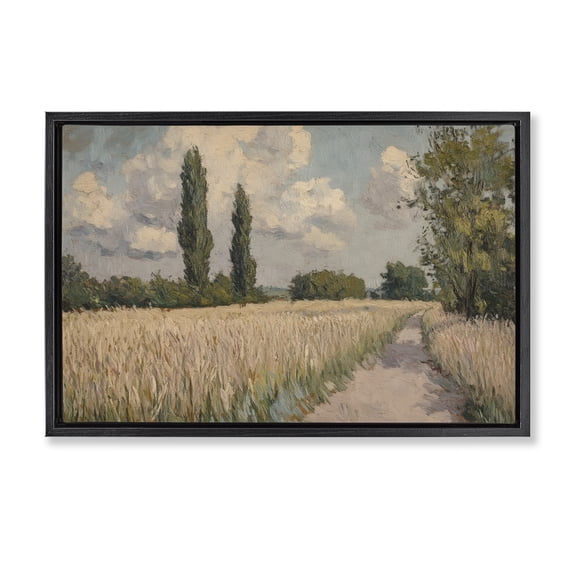 Stupell Industries Traditional Summer Path Between Poplars Black Floating Frame Canvas Art, 25 x 17, by Petals Prints Design