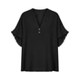 thumbnail image 3 of Favoffer Women's Linen Blouses V Neck Short Sleeve Tassel Button Casual Tops Lightweight Summer Shirts for Vacation Beach Daily, 3 of 6