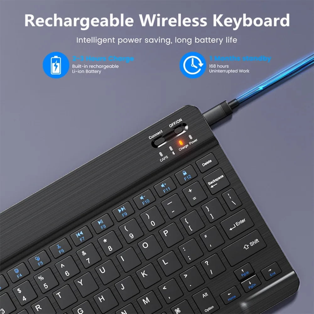 JIMTAB Ultra-Slim Bluetooth Keyboard 10 Inch Portable Mini Wireless Keyboard Rechargeable for Apple iPad iPhone Samsung Tablet Phone Smartphone iOS Android Windows