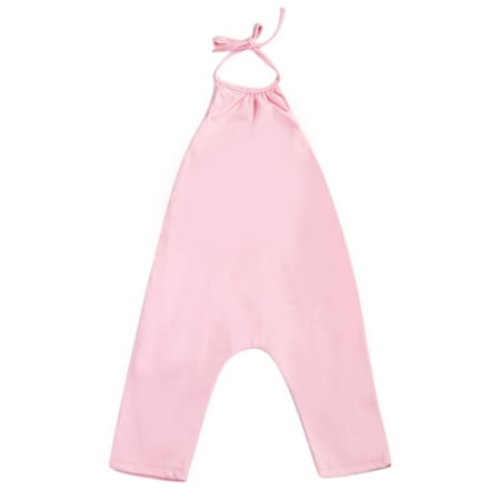 

Infant Girls Rompers Halterneck Sleeveless Jumpsuit Pockets Solid Color Loose Overalls Girls Jumpsuits 9M-12M