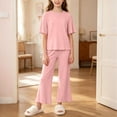 thumbnail image 2 of Agkizg Kids Girls Clothing Set Solid 2 Piece Outfit Short Sleeve Crewneck Top Pants Set, 2 of 6