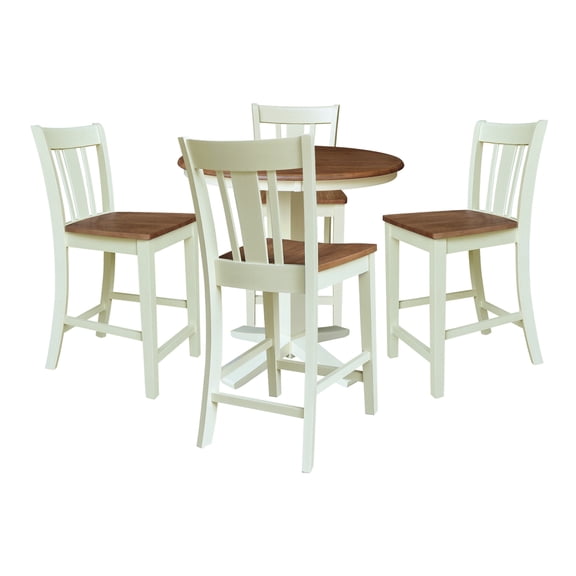 36" Solid Wood Round Top Dining Table with 4 Counter Height Stools - Multi-Color