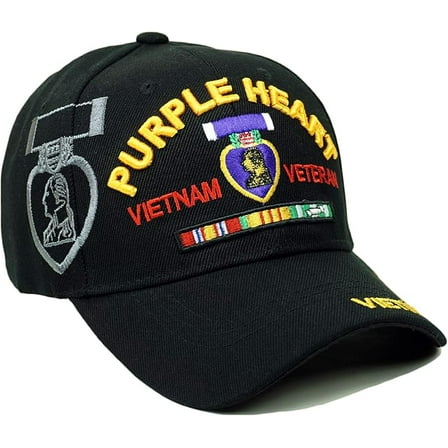 US Military Purple Heart Vietnam Veteran Black Baseball Hat Cap