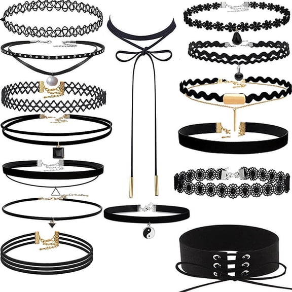 Womens Jewelry 15Pieces Choker Necklace Set Stretch Velvet Classic Gothic Lace Choker Mom Gifts Mother's Day Gifts Necklace Birthstone Necklace for Mom Birthday Gifts for Mom Gifts from Daughters Son