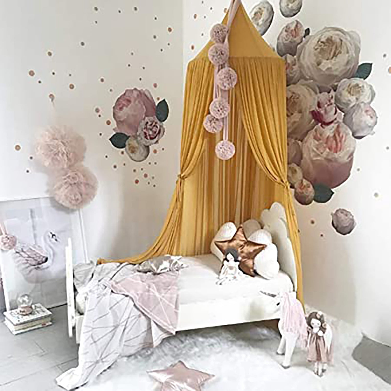 Jierger Bed Canopy Baby Canopy Chiffon 𝒊𝒏𝒔𝒆𝒄𝒕 Net Decoration 𝑴𝒐𝒔𝒒𝒖𝒊𝒕𝒐 Net for Cot-𝑷𝑰𝑵𝑲 yellow Suitable for Baby Adults Bedroom, Camping, nap, Patio