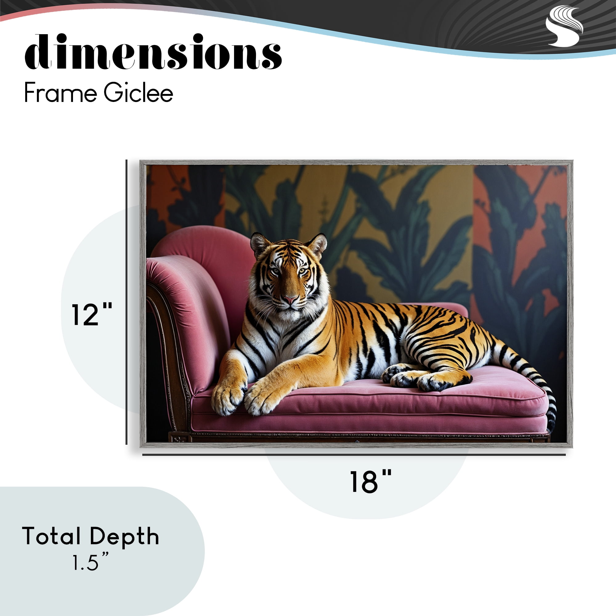 Exotic Tiger Lounging Gray Framed Giclee Art, design by Lettered and Lined
