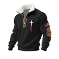 thumbnail image 2 of Men's Fleece Quarter Zip Sweatshirt, Cadet Collar Pullover with American Flag Print, Cozy No Hood Patriotic Sweater for Casual Wear, Daily Outfits Black L, 2 of 3