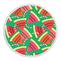 Matoen Large Round Microfiber Beach Towel Blanket with Tassels, Soft Absorbent Fast Dry, Summer Watermelon Theme (61")