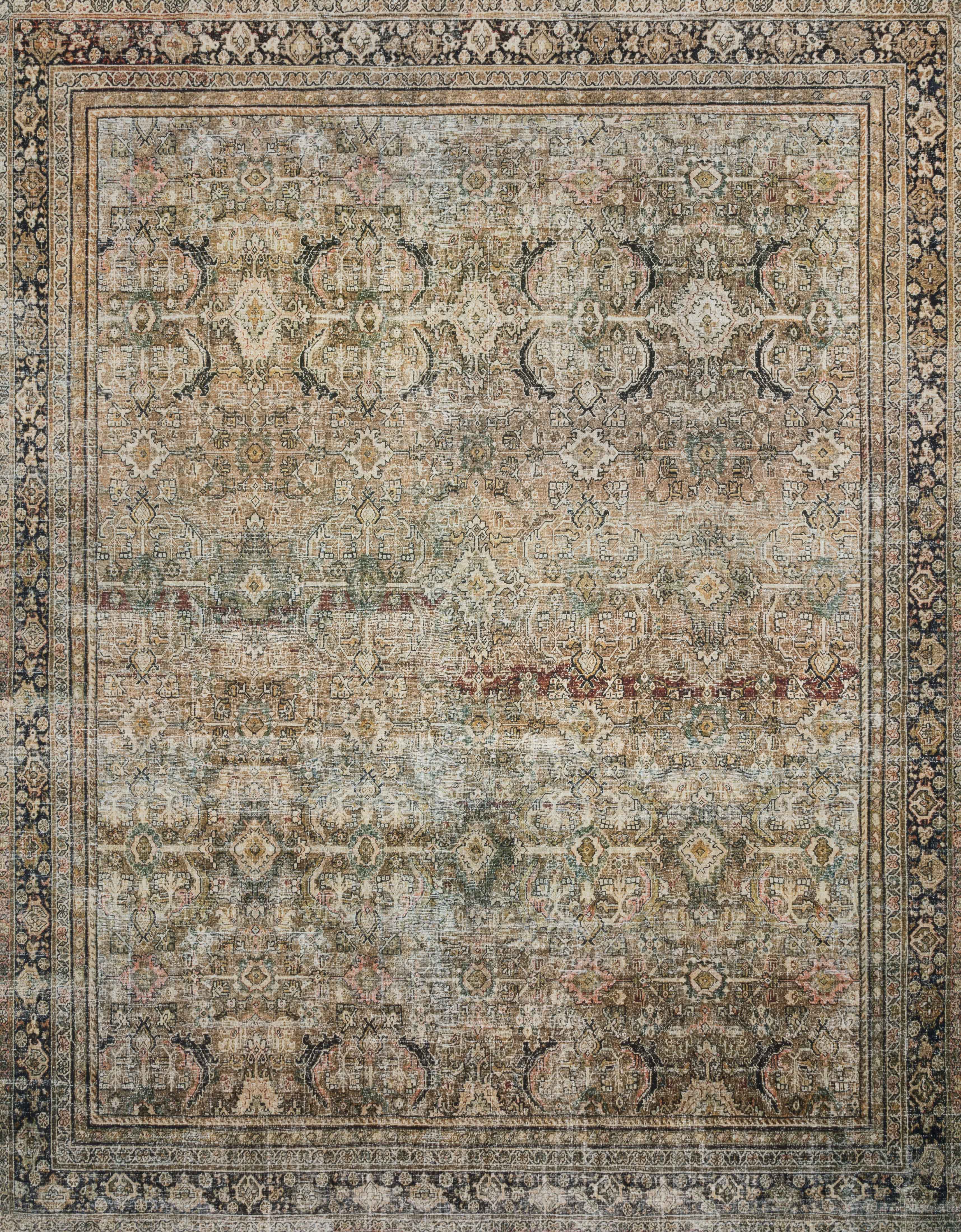 Loloi Layla Printed Oriental Distressed Olive / Charcoal 9'-6" x 14' Area Rug