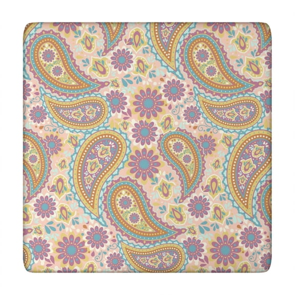 Mandala Inspired Paisley Elastic Tablecloth - Colorful Square Cover for Patio, Garden Parties (Windproof & Secure Fit)