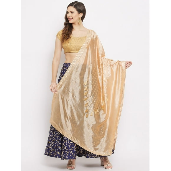 Woman's Indian Ethnic Chunni, Silk blend Embroidered Golden Dupatta, Stole, Scarf Shawl Wrap