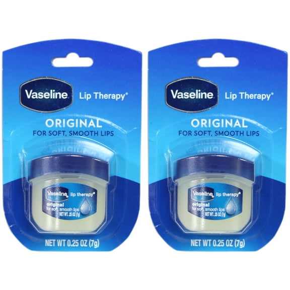 2pc Vaseline Original Therapy Lip Balm Gloss Glowing 0.25 Oz Petroleum Mini Jars
