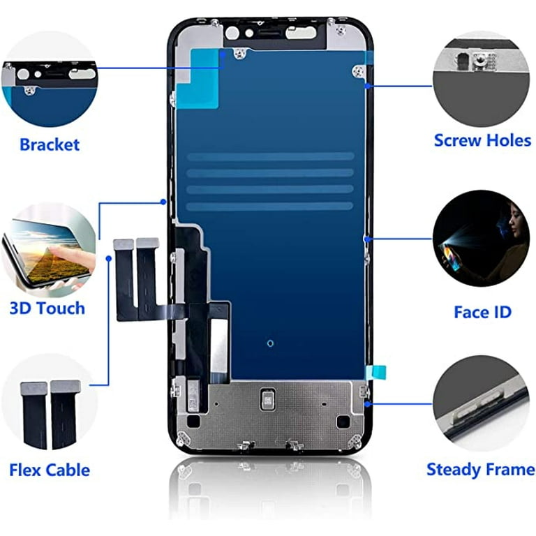 Premium for iPhone XR Screen Replacement 6.1' 3D Touch LCD Complete Repair  kit Digitizer Display Assembly with Back Plate, Waterproof Adhesive