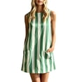 thumbnail image 2 of Dolkfu Green Womens Summer Dresses French Style Crew Neck Sleeveless Mini A-Line Dresses Striped Refined Relaxed Fit Patchwork Dresses Green,Xxl, 2 of 6