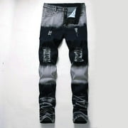 FcBaudy Full Length Pants Jeans Fashion Men Pants Pockets Button Zipper Trousers Jeans Pants Full Length Pant Men Length Pants Jeans