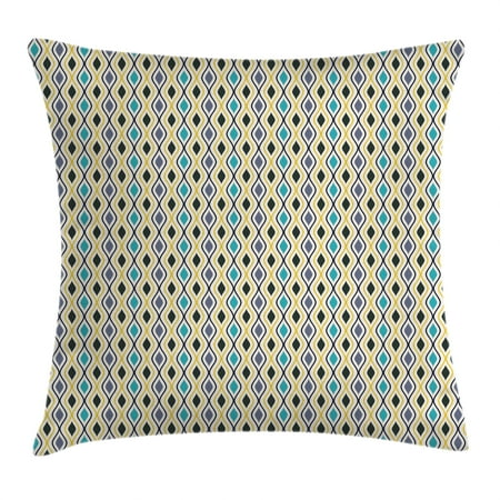 Linen Oval Drop (Abstract Throw Pillow Cushion Cover, Vertical Waves Curvy Lines Oval Drop Like Forms Retro Style Concept Art, Decorative Square Accent Pillow Case, 18 X 18 Inches, Purple Black Sky Blue,)