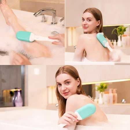 Waterproof Green Color Sonic Electric Facial & Body Cleansing Brush Kit with Soft Silicone Exfoliating Head and Long Handle