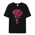 thumbnail image 6 of Men's T Shirts, Romantic Dark Red Ribbon Rose Floral T-Shirt for Men Crew Neck Tees Cotton Tops, Black, M, 6 of 9