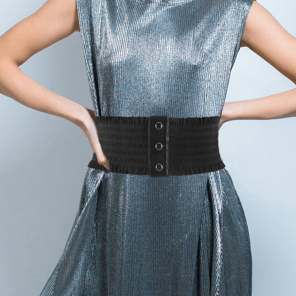 LABSERRON Elastic Wide Corset Belt for Women, Black Stretch Waist , Adjustable Comfortable Waistband for