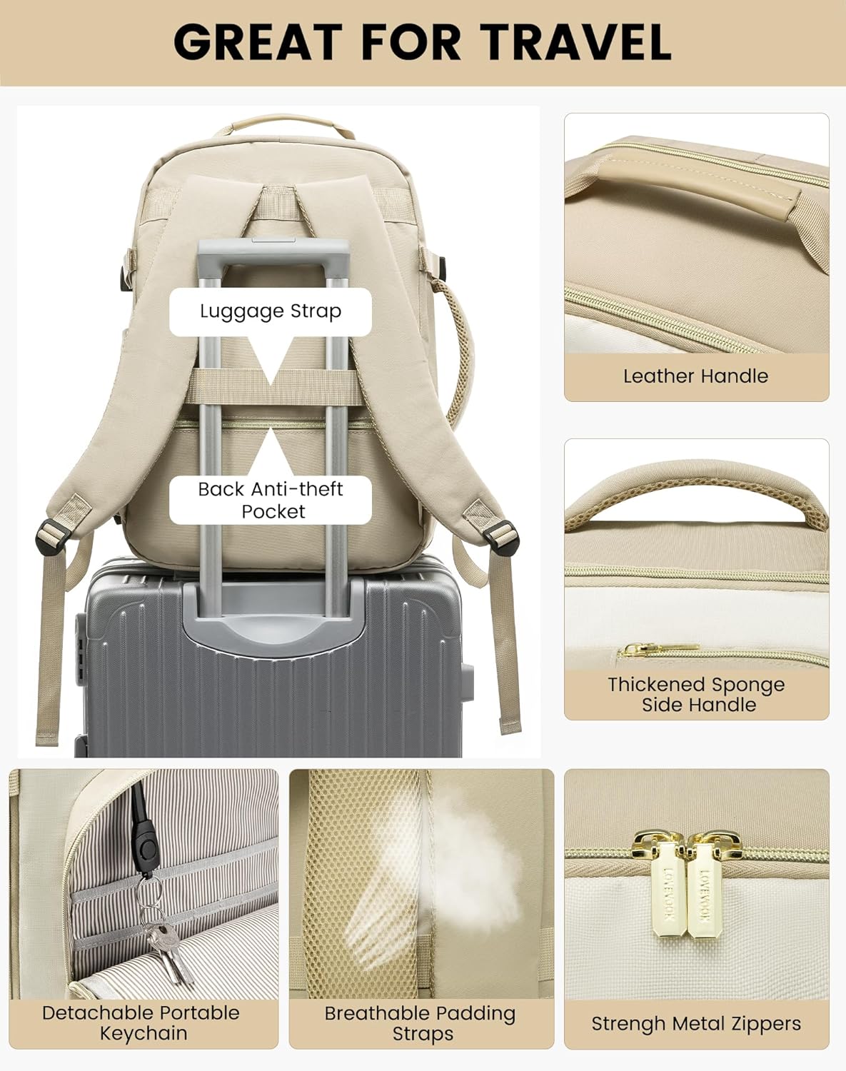 LOVEVOOK Large Travel Backpack for Women & Men, 40L Carry on Backpack for Airplanes, TSA Personal Item Travel Bag fits 17" Laptop, Waterproof Travel Essentials Airline Approved with 3 Packing Cubes