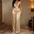 thumbnail image 2 of JULMCOMO Satin Jumpsuits for Women V Neck Sleeveless Dressy Jumpsuits Cinched Waist Wide Leg Evening Party Summer Outfits Beige XL, 2 of 7