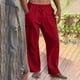 thumbnail image 4 of Ceisia Men's Solid Color Cotton Linen Casual Pants Loose Straight Leg Drawstring Trousers for Summer Red XXXL Gifts, 4 of 9