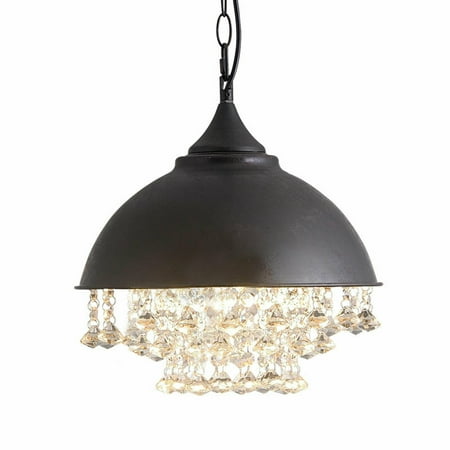 

Oukaning Retro Industrial Loft Chandelier Crystal Ceiling Light Lamp Hanging Pendant Light w/Iron lampshade