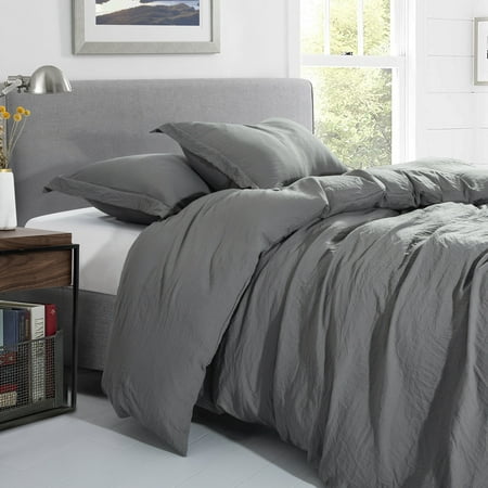 Sweet Home Collection Premium Quality Washed Crinkled Duvet Cover King Gray