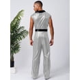 thumbnail image 7 of Hansber Men's Retro 70s Outfit Disco Dance Jumpsuit Sleeveless V Neck Hippie Style Bodysuit for Stage Silver M, 7 of 7