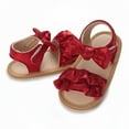 thumbnail image 6 of GiLiling Baby Girls Open-Toe Sandals with Ruffle Bowknot Frill Straps, Soft Breathable Flat Shoes for Summer Casual Wear (Red, 9-12 Months), 6 of 6