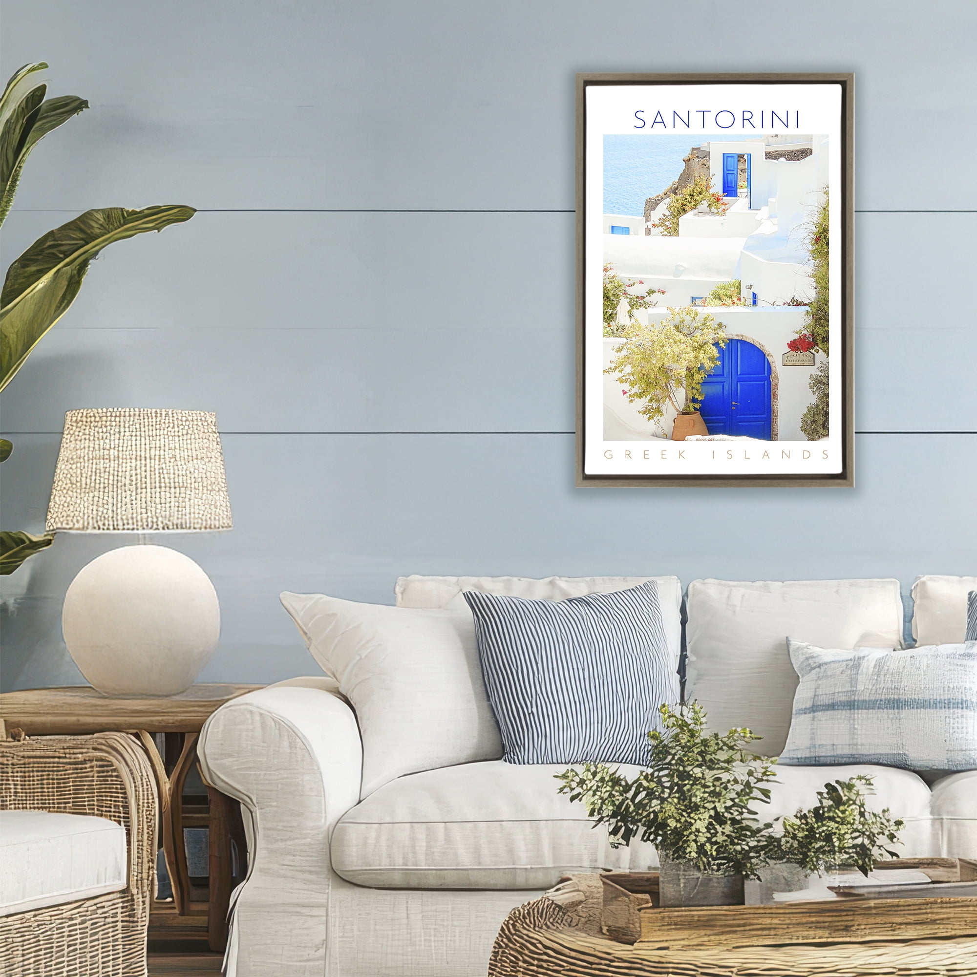 Stupell Industries Santorini Greek Islands Brown Framed Floater Canvas Wall Art, design by Erin Marie