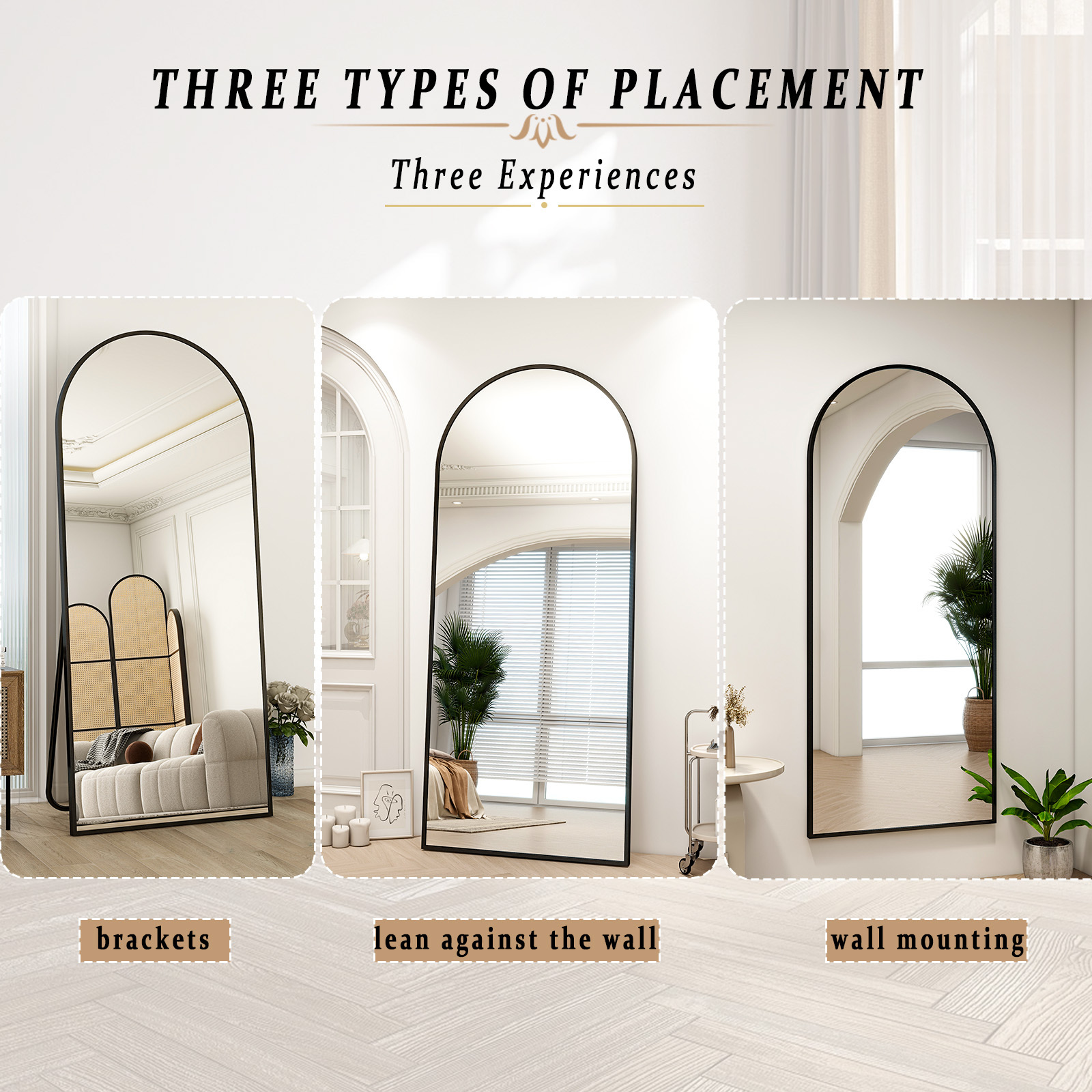 Anyrose 34"x76" Full Length Mirror with Arch-Top Standing Mirror Wall Mounted, Black