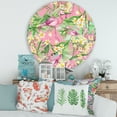 thumbnail image 2 of Designart 'Yellow Flowers, Tropical Foliage With Flamingo III' Modern Circle Metal Wall Art 36x36 - Disc of 36, 2 of 5