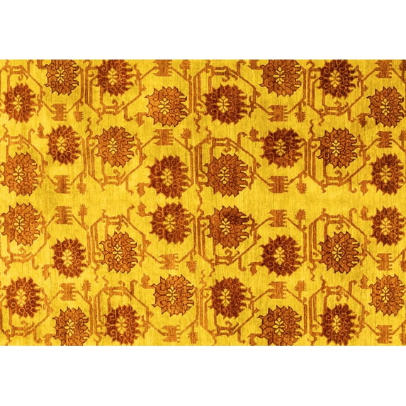 Ahgly Company Machine Washable Indoor Rectangle Abstract Yellow Modern Area Rugs, 3' x 5'