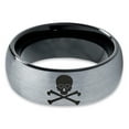 thumbnail image 2 of Tungsten Skull and Cross Bone Heart Emoji Eyes Band Ring 8mm Men Women Comfort Fit Black Dome Brushed Gray Polished, 2 of 4